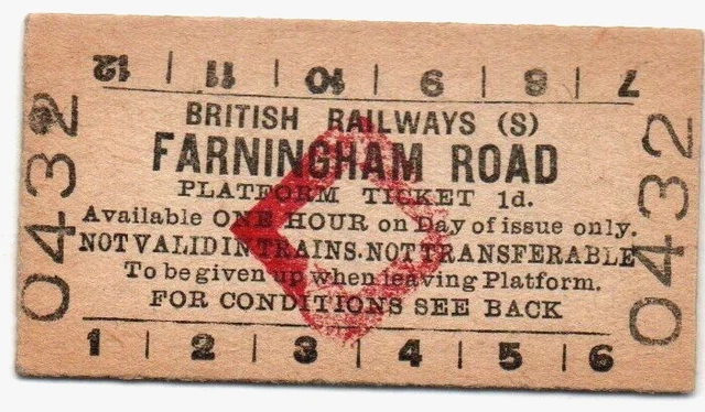BR(S) Platform Ticket Farningham Road 1d