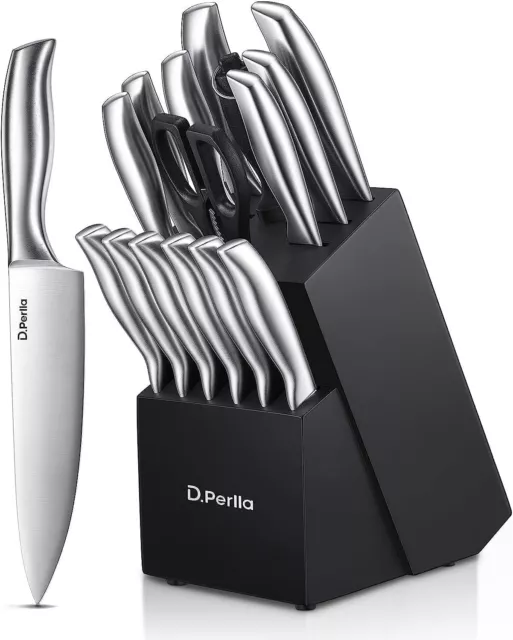 D.Perlla Knife Block, Professional Knife Set 16-Piece Extra Sharp & Ergonomic