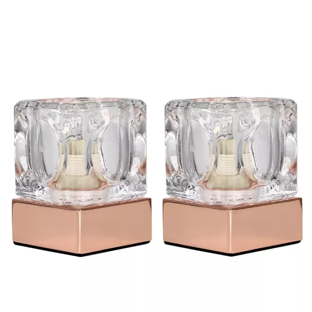 2x Copper Glass Ice Cube Touch Dimmer Table Lamps Bedside Lights Office Desk