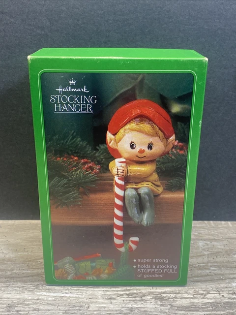 Pixie Elf Candy Cane Stocking Holder Hallmark 1984 Old Rare vintage Original Box