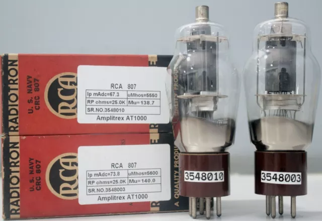 RCA 807 VT100 = 6L6 EL34 NOS Fabriqué aux États-Unis Testé par Amplitrex...