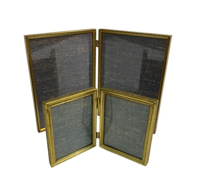 Vintage Lot (2) Photo Frame Two-Fold Bi-Fold Gold 3x4 & 5x7 Double Hinged 2