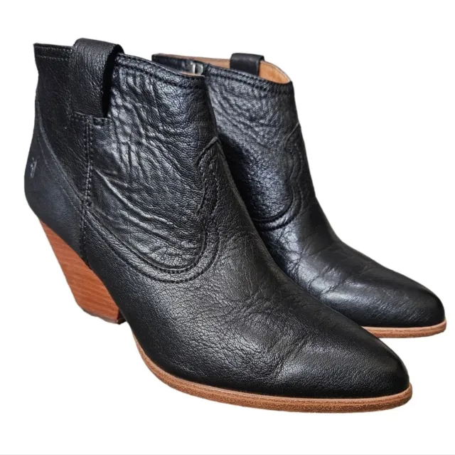 Frye Reina Block Heel Black Leather Western Style Booties Size 7