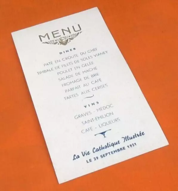 29 Settembre 1951 Menu Vita Cattolico Illustrato (160x90) MM