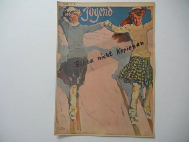 ORIGINAL Titelseite Titelblatt aus der Zeitschrift JUGEND Hirth 1908 Nr. 1 -B131