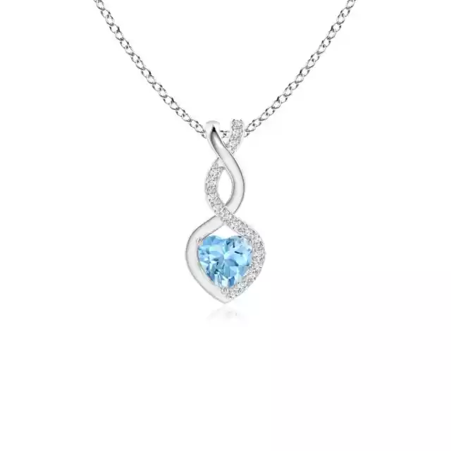 ANGARA Aquamarine Infinity Heart Pendant Necklace with Diamond in 14K White Gold