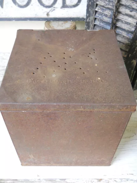 Antique Perforated Tin Industrial Primitive Rustic Pacific Coast Biscuit Co. Box 3