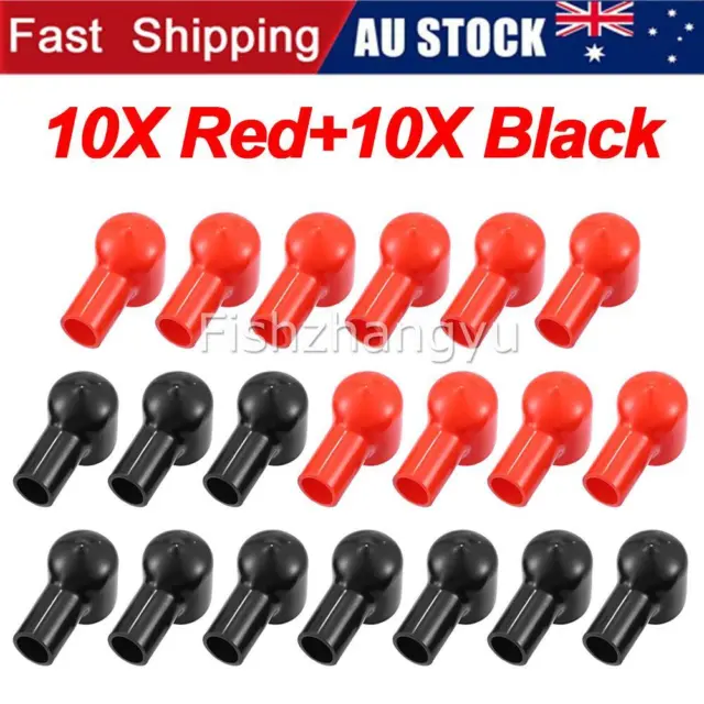 Battery Terminal Insulating Rubber Protector Covers 14mmx10mm Red Black 20 PCS