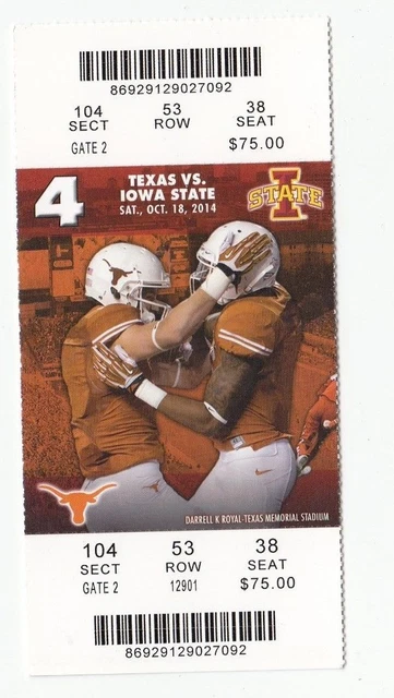 2014 Texas Longhorns Vs Iowa State Cyclones Ticket Stub 10/18 College Football
