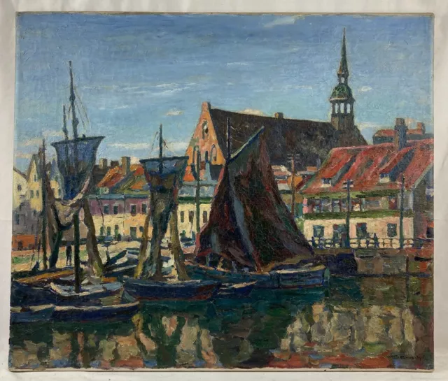 Ölbild Hafen am Heilgeistkloster in Stralsund Waldemar Sewohl 62,5 x 73,5 cm 2