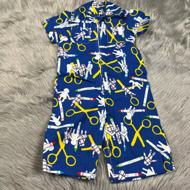 Vintage Handmade Toddler Jumpsuit Romper Blue School Art Supplies