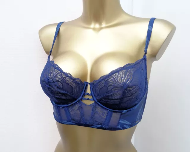 M & S Autograph Bustier Bra Graphic Floral Lace Navy Mix  Marks Spencer