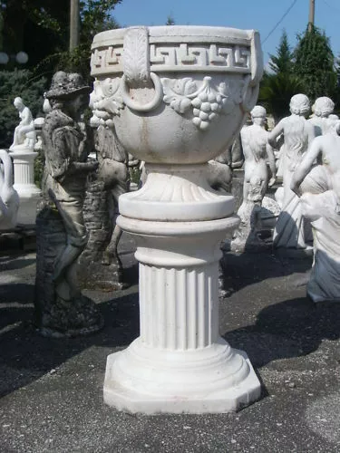 Vaso Calice Con Base Colonna Da Esterno In Cemento  Marmo Ingresso Per Giardino