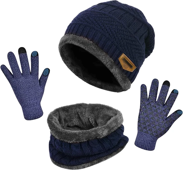 EUBSWA Set di guanti invernali con cappello e sciarpa, ultra Navy blu