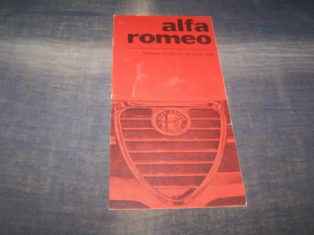 TOPRARITÄT Originale Preisliste Prospekt Alfa Romeo Programm von 1968 !!!