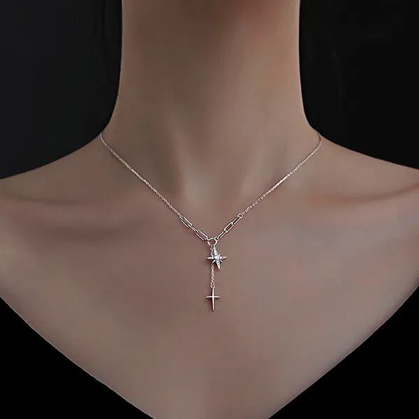 Fashion 925 Silver Filled Cross Star Pendant Chain Necklace Women Jewelry Choker