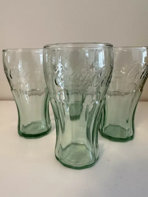 Vintage Coca-Cola Green Glass Contour Glasses Set Of 4 3