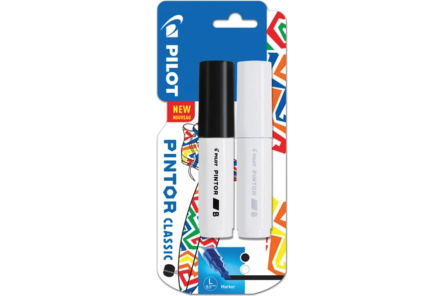 Pilot Pintor Marker Chisel Tip Broad Line Twin Blister Black & White