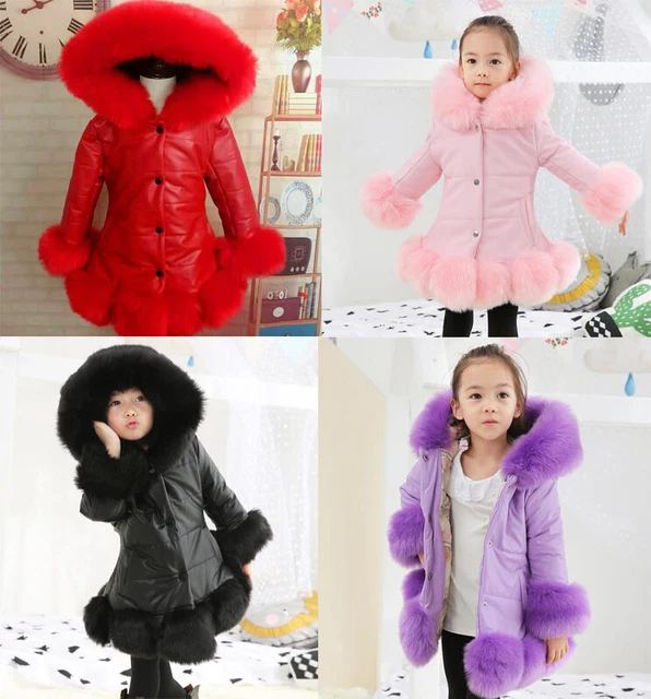 Girls Children Kids Coat Jacket Puffer Fashion Fur Hooded Long Parka Coat Winter