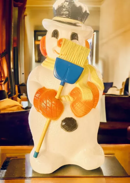 Vintage 31” Poloron Snowman W/ Broom Christmas Yard Blow Mold LIGHTED WORKS EVC!