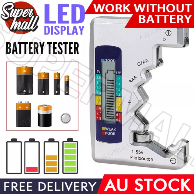 Universal Digital Battery Tester Checker C D N AAA AA 1.5V Button Cell Portable