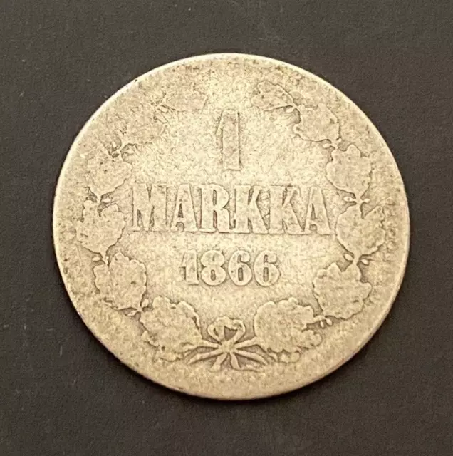 Finland 1866 Silver 1 Markka Coin Old Silver World Coin With Nice Legible Date