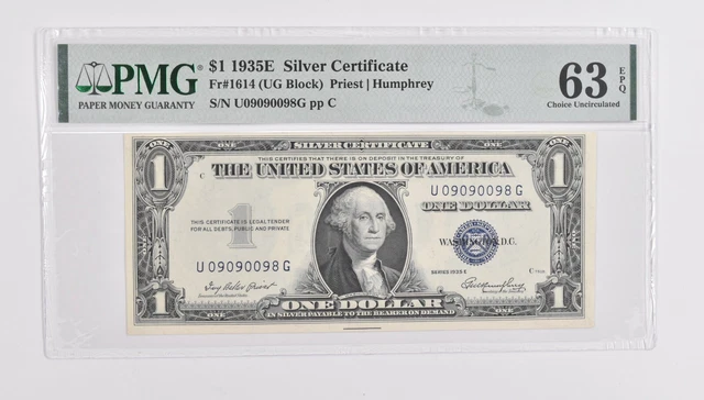 $1 1935-E Silver Certificate 63 EPQ Fr# 1614 (UG Block) PMG Graded *459