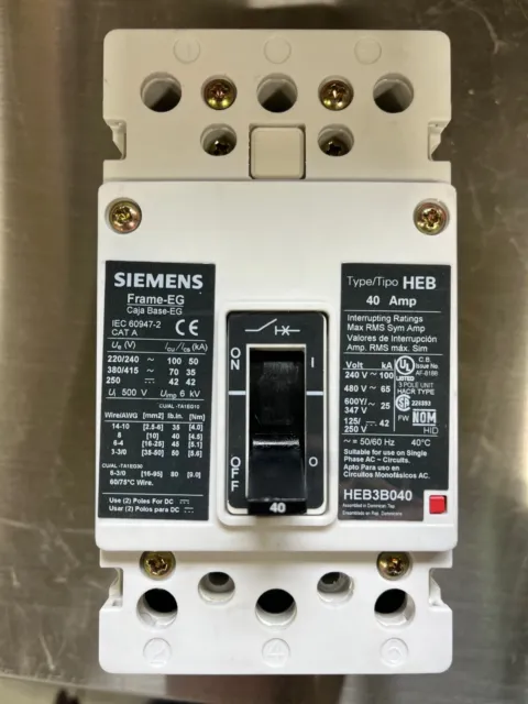 HEB3B040B, Siemens, 3P, 3PH, 40A, 600V, 65kA@480V, Molded case circuit breaker