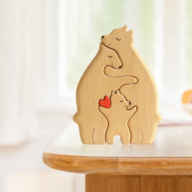 Wooden Family Jigsaw Puzzle Bear Decorative Bear Wooden Art Sculpture (C) 2