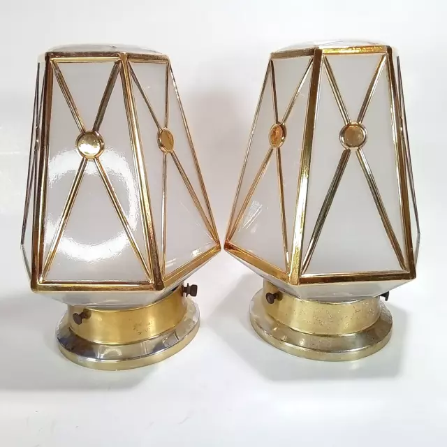 Pair of Halcolite French Style Art Deco Ceiling Lamp Globes & Fixtures VTG