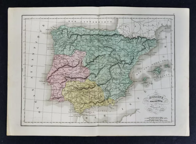 1858 Delamarche Map - Ancient Hispania  Spain Portugal Lusitania Tarragona Ibiza