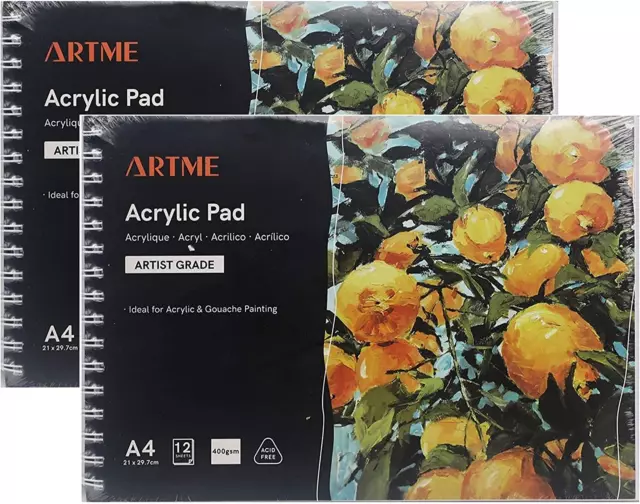 A4 Acrylic Pad (2 Pack) - 12 Sheets/ 400Gsm Extra Heavyweight/Cold Pressed/Acid