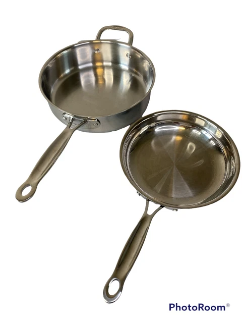 Cuisinart Set of 2 Stainless Steel Sauté Pan Fry Skillets NO LIDS 722-20 7033-24