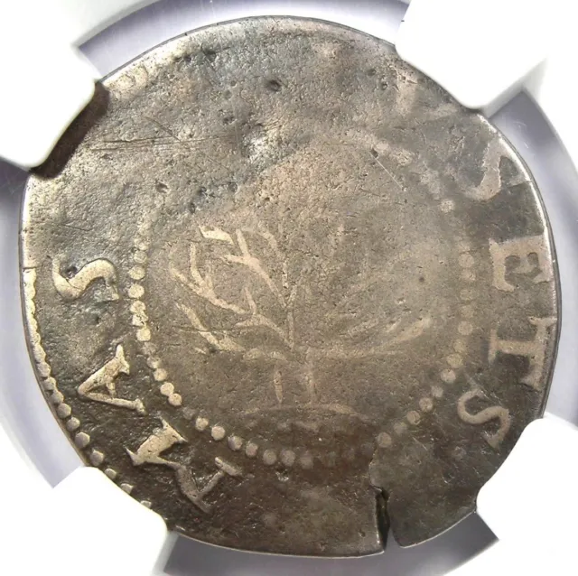 1652 Massachusetts Oak Tree Silver Shilling 1S. Certified NGC Fine Detail - Rare