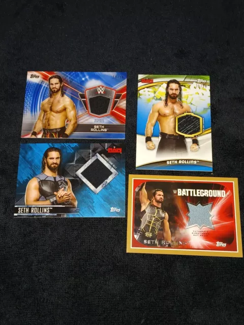 Lot 4 Topps WWE Seth Rollins Relic Cards #/50 See Pics. AEW NXT