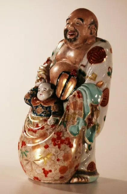 Gottheit HOTEI Laughing Buddha um 1900 Imari Kutani Famille Rose Porzellan Japan