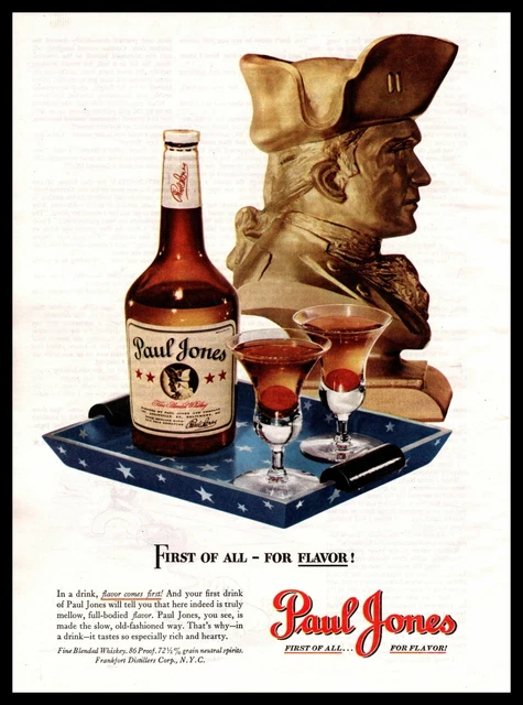 1947 Paul Jones 86 Proof Blended Whiskey Bottle Serving Tray Vintage Print Ad