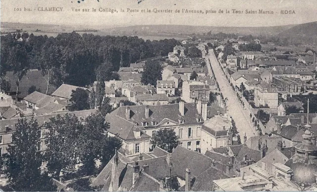 58 Clamecy - Vue sur le Collège, la Poste et le Quartier de l'Avenue - 1947