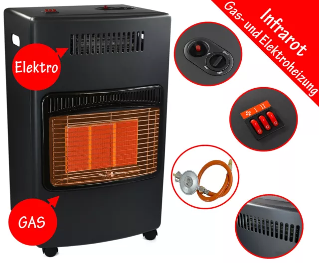 Gasheizofen + Elektroheizung 4200W Heizgerät Gasheizer Gasheizung Heizstrahler