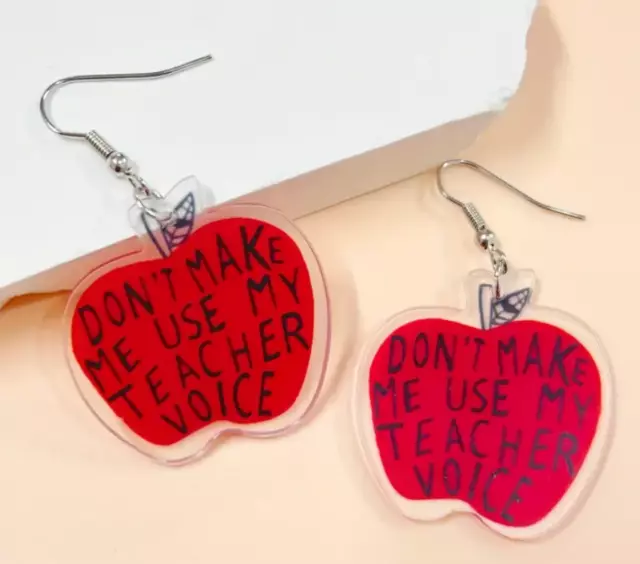 NEW, Teacher Voice  - Acrylic Dangle Drop Earrings Best Teacher / Leavers Gifts