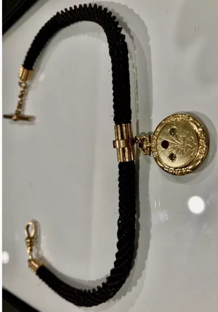 VICTORIAN💥14K & 10K GOLD GF MOURNING Woven HAIR-WATCH CHAIN-Paste & PEARL Gems 2