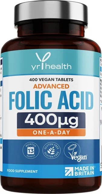 Folsäure 400 mcg Tabletten - 400 vegane Vitamin B9 Tabletten für Frauen 10/23