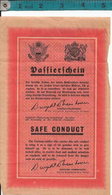 Original USA WW2 Surrender Leaflet Dropped On German Troops Safe Conduct