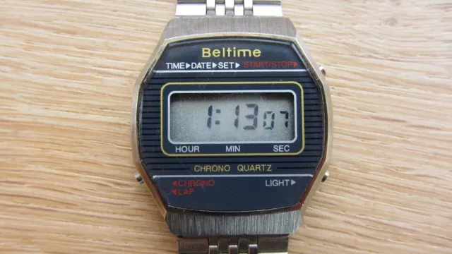 Vintage LCD Watch Beltime , LCD Quartz montre BELTIME CHRONO . Fonctionne ! (1)