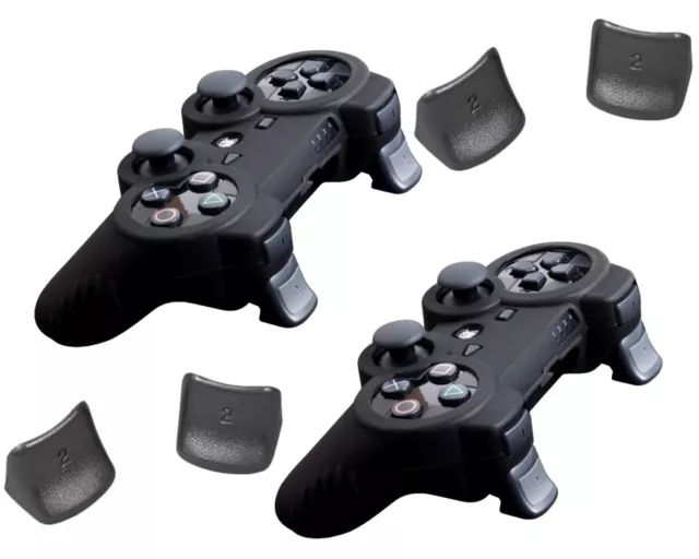 Paquet 2x Silikon Sac Peau + 2x Déclencheurs Boutons pour Sony PS3 Contrôleur