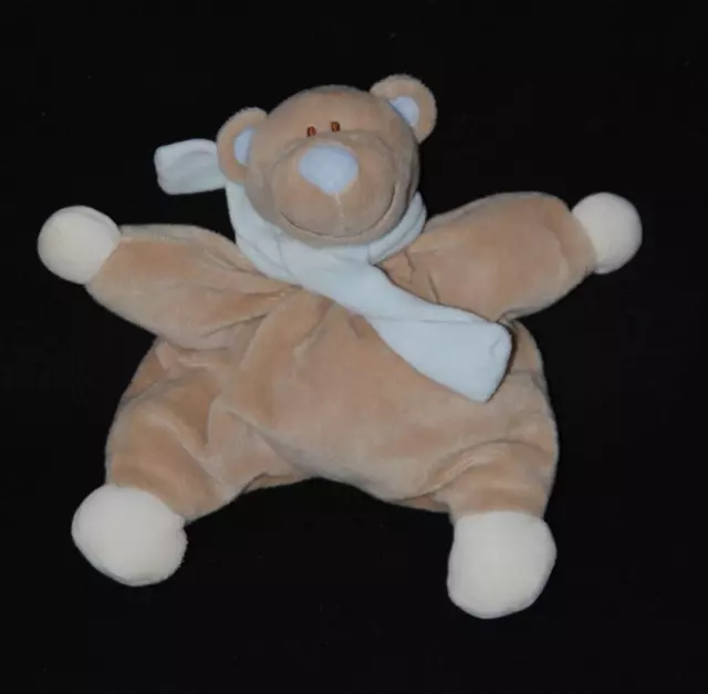 Peluche doudou ours JOLLYBABY beige marron écharpe bleue grelot 22 cm TTBE