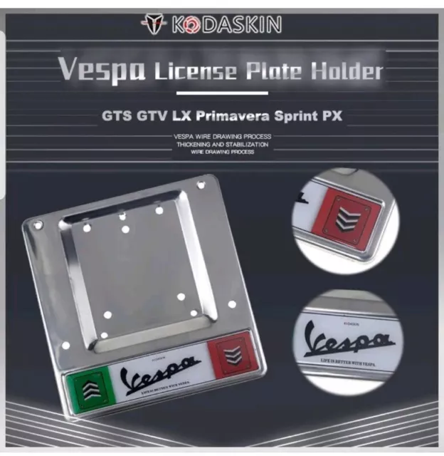 Scooter License Plate Frame Holder for All Vespa GTS GTV LX Primavera Sprint PX