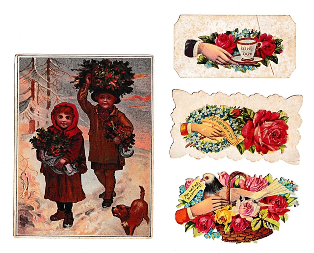 Victorian Trade Card Die Cut ASSORTED Flowers Embossed Lot G4