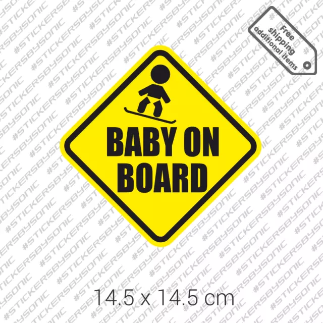 Baby on snowboard board car bumper winter sticker vinyl - Yellow