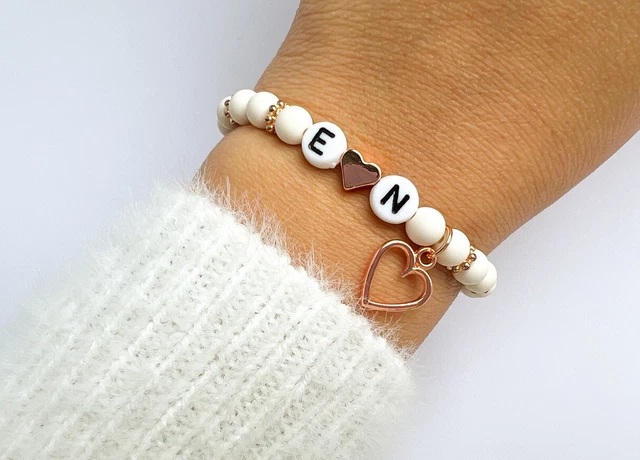 Armband Namensarmband mit Herz Charm Anhänger weiss/ roségold